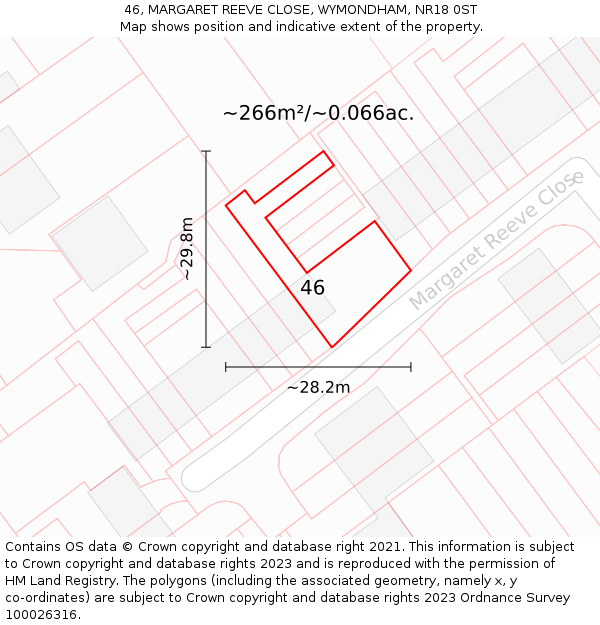 46, MARGARET REEVE CLOSE, WYMONDHAM, NR18 0ST: Plot and title map