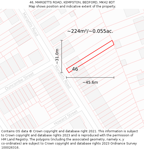 46, MARGETTS ROAD, KEMPSTON, BEDFORD, MK42 8DT: Plot and title map