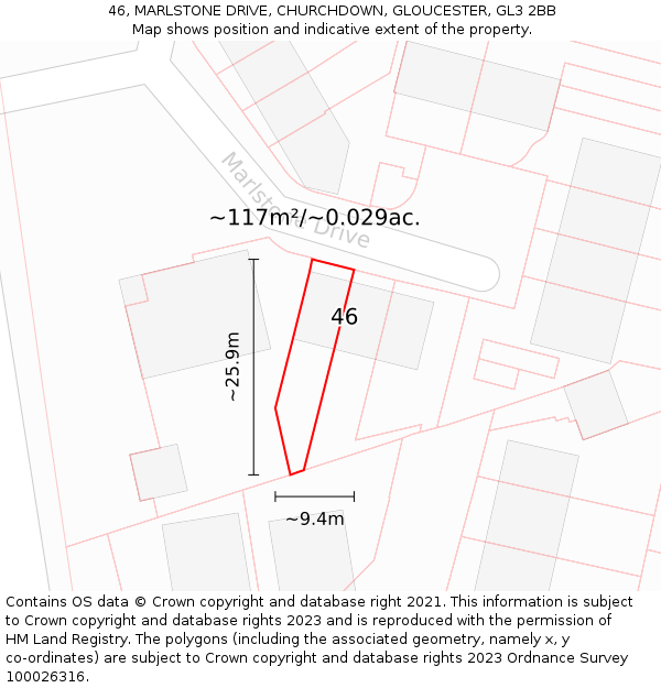 46, MARLSTONE DRIVE, CHURCHDOWN, GLOUCESTER, GL3 2BB: Plot and title map