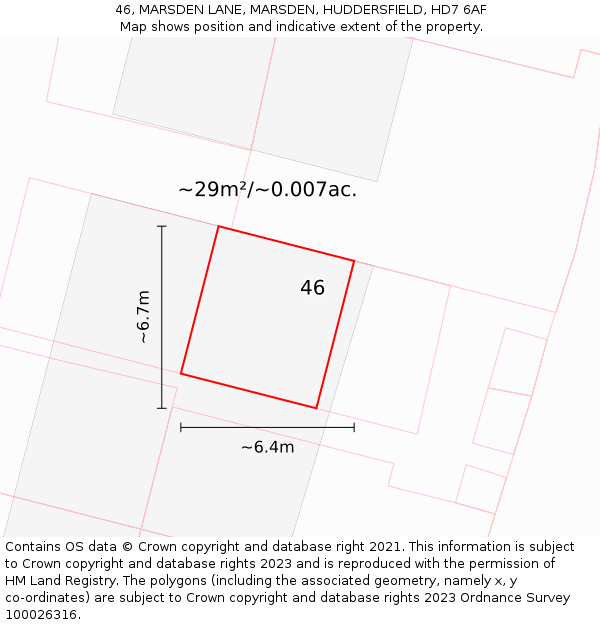 46, MARSDEN LANE, MARSDEN, HUDDERSFIELD, HD7 6AF: Plot and title map