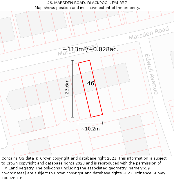 46, MARSDEN ROAD, BLACKPOOL, FY4 3BZ: Plot and title map