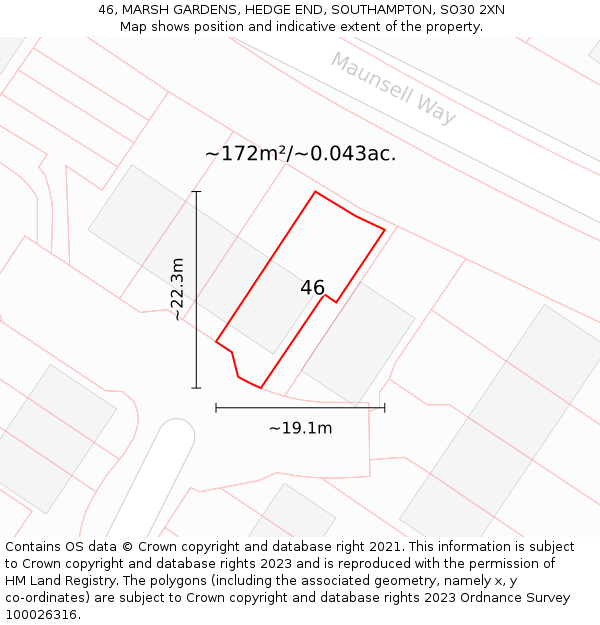 46, MARSH GARDENS, HEDGE END, SOUTHAMPTON, SO30 2XN: Plot and title map
