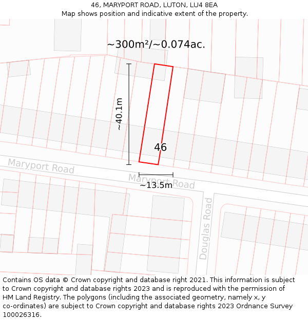 46, MARYPORT ROAD, LUTON, LU4 8EA: Plot and title map
