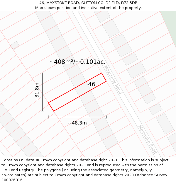 46, MAXSTOKE ROAD, SUTTON COLDFIELD, B73 5DR: Plot and title map