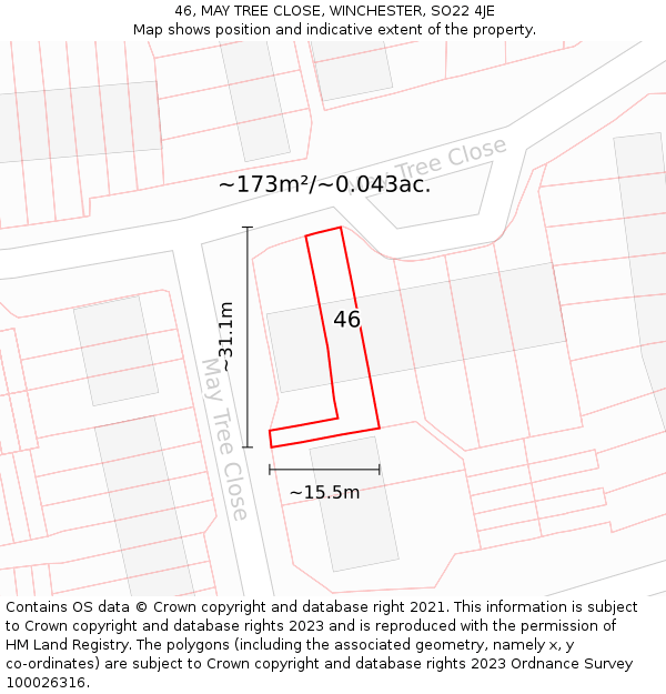 46, MAY TREE CLOSE, WINCHESTER, SO22 4JE: Plot and title map