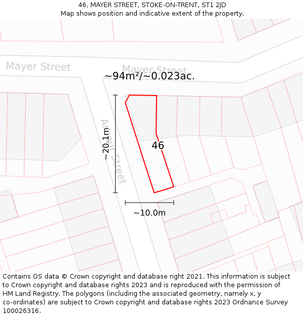 46, MAYER STREET, STOKE-ON-TRENT, ST1 2JD: Plot and title map