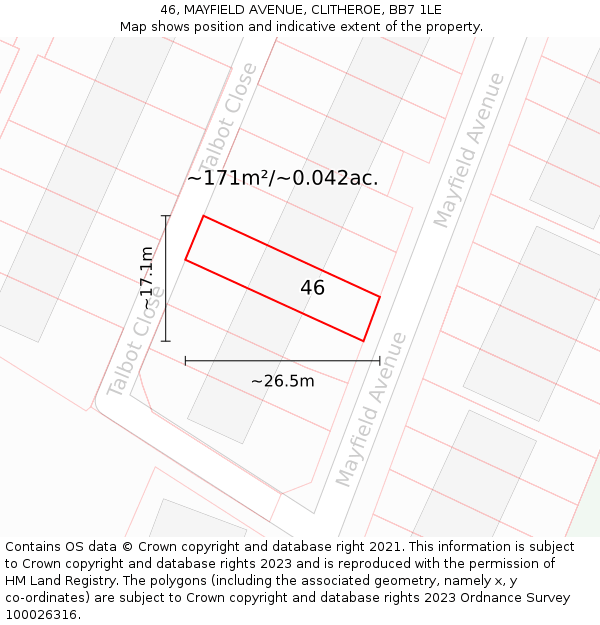 46, MAYFIELD AVENUE, CLITHEROE, BB7 1LE: Plot and title map