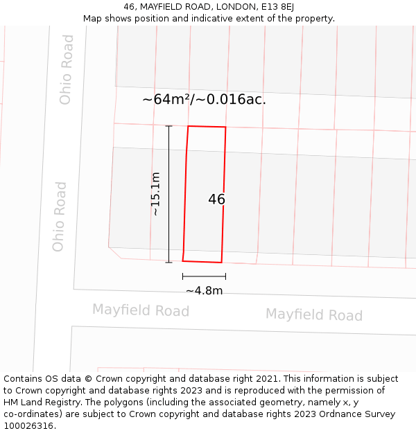 46, MAYFIELD ROAD, LONDON, E13 8EJ: Plot and title map