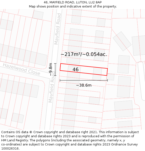 46, MAYFIELD ROAD, LUTON, LU2 8AP: Plot and title map