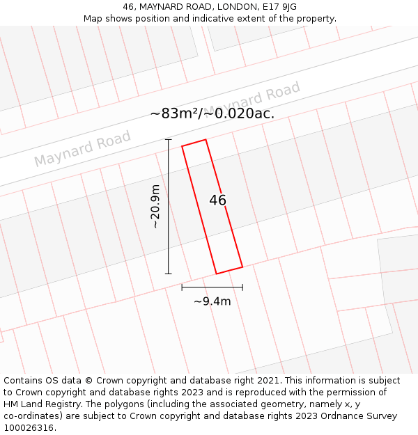 46, MAYNARD ROAD, LONDON, E17 9JG: Plot and title map