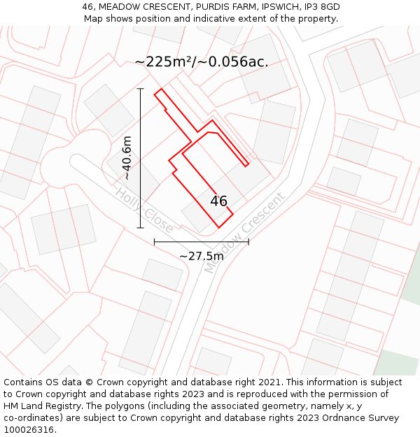 46, MEADOW CRESCENT, PURDIS FARM, IPSWICH, IP3 8GD: Plot and title map