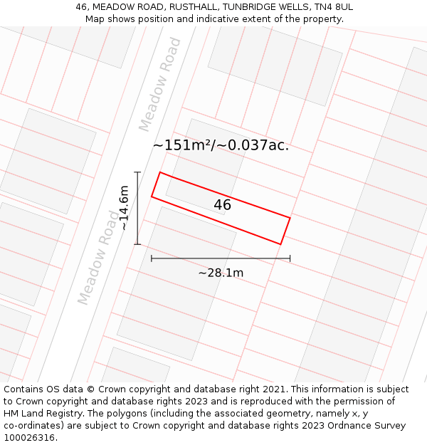 46, MEADOW ROAD, RUSTHALL, TUNBRIDGE WELLS, TN4 8UL: Plot and title map
