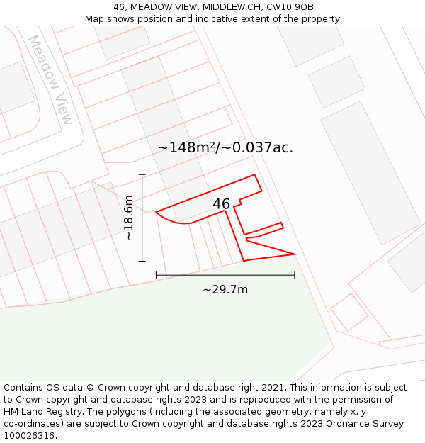 46, MEADOW VIEW, MIDDLEWICH, CW10 9QB: Plot and title map