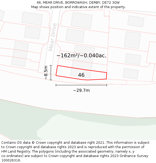 46, MEAR DRIVE, BORROWASH, DERBY, DE72 3QW: Plot and title map