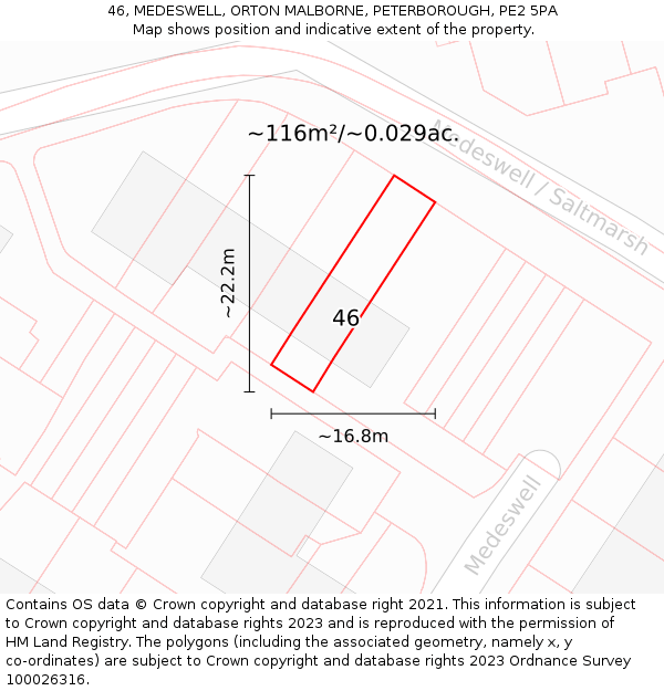 46, MEDESWELL, ORTON MALBORNE, PETERBOROUGH, PE2 5PA: Plot and title map