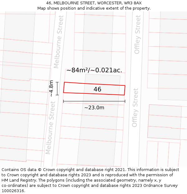 46, MELBOURNE STREET, WORCESTER, WR3 8AX: Plot and title map