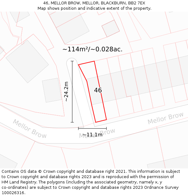 46, MELLOR BROW, MELLOR, BLACKBURN, BB2 7EX: Plot and title map
