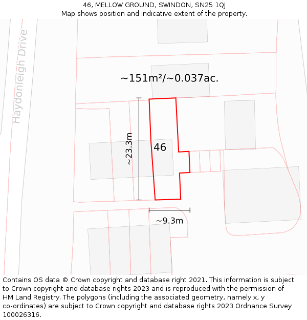 46, MELLOW GROUND, SWINDON, SN25 1QJ: Plot and title map