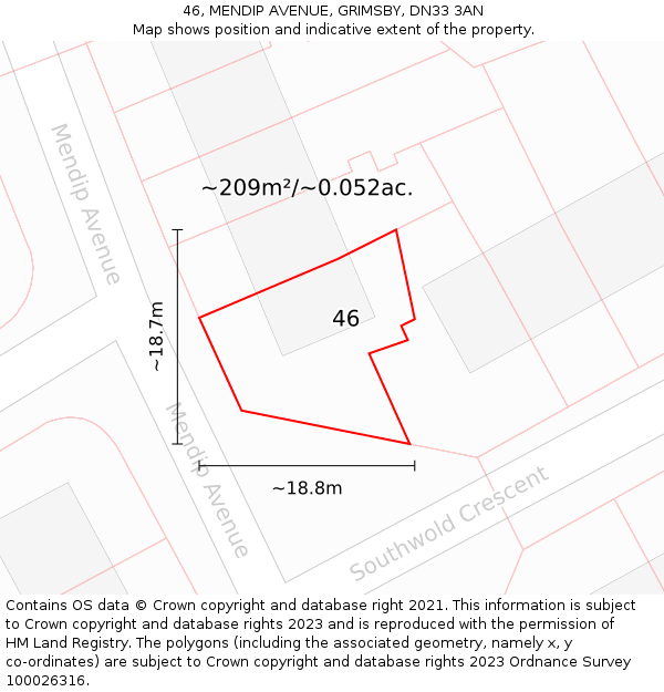 46, MENDIP AVENUE, GRIMSBY, DN33 3AN: Plot and title map