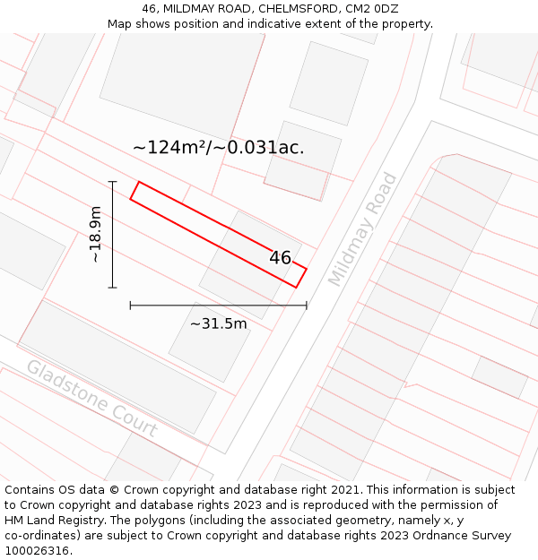 46, MILDMAY ROAD, CHELMSFORD, CM2 0DZ: Plot and title map