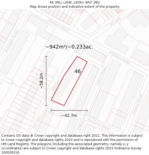 46, MILL LANE, LEIGH, WN7 2BU: Plot and title map