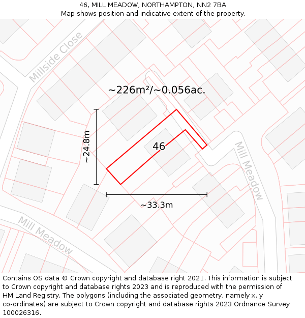 46, MILL MEADOW, NORTHAMPTON, NN2 7BA: Plot and title map