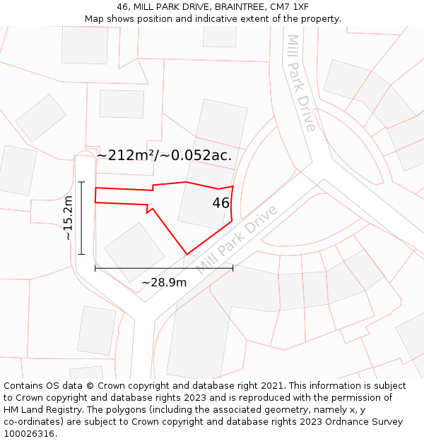 46, MILL PARK DRIVE, BRAINTREE, CM7 1XF: Plot and title map