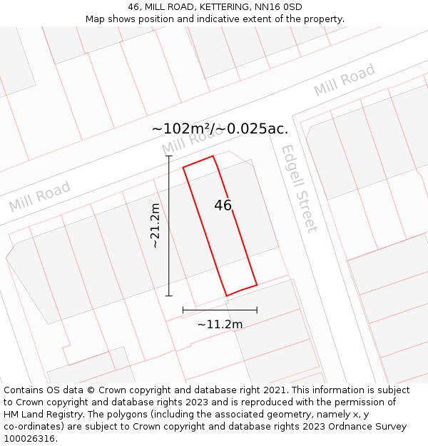 46, MILL ROAD, KETTERING, NN16 0SD: Plot and title map