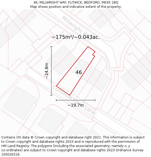 46, MILLWRIGHT WAY, FLITWICK, BEDFORD, MK45 1BQ: Plot and title map