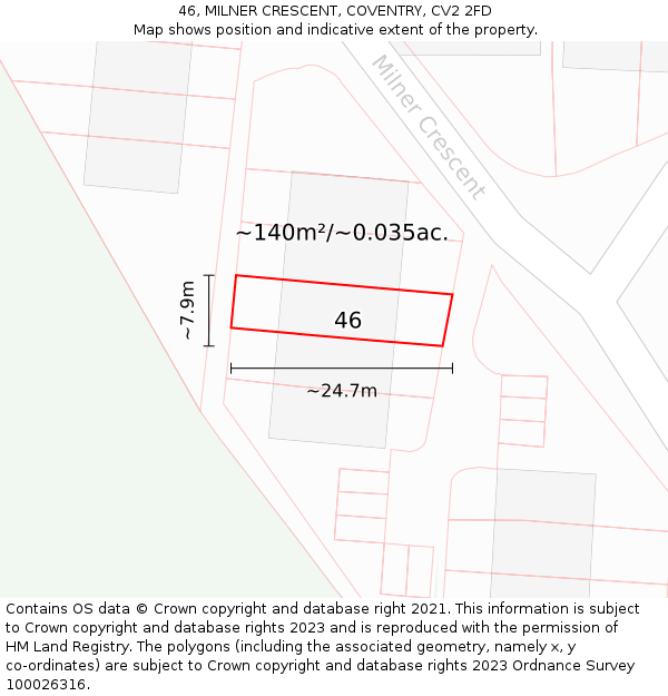 46, MILNER CRESCENT, COVENTRY, CV2 2FD: Plot and title map
