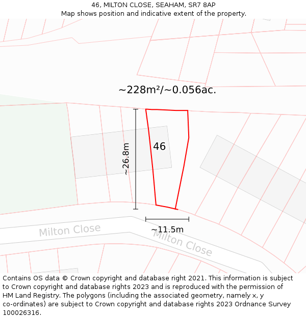 46, MILTON CLOSE, SEAHAM, SR7 8AP: Plot and title map