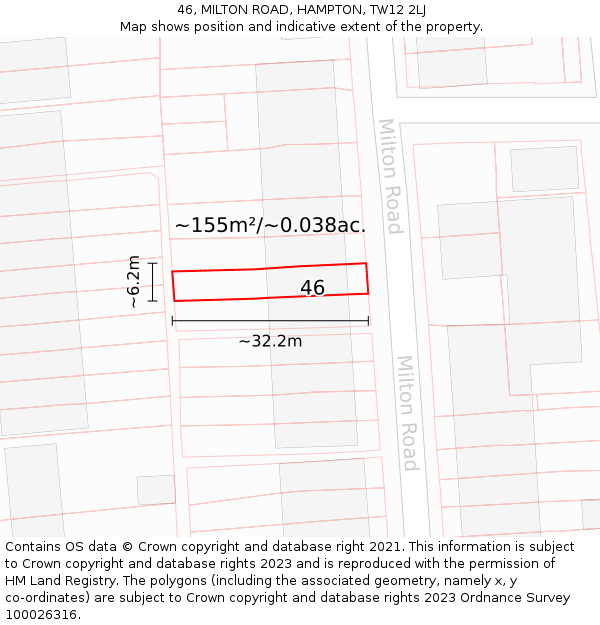 46, MILTON ROAD, HAMPTON, TW12 2LJ: Plot and title map
