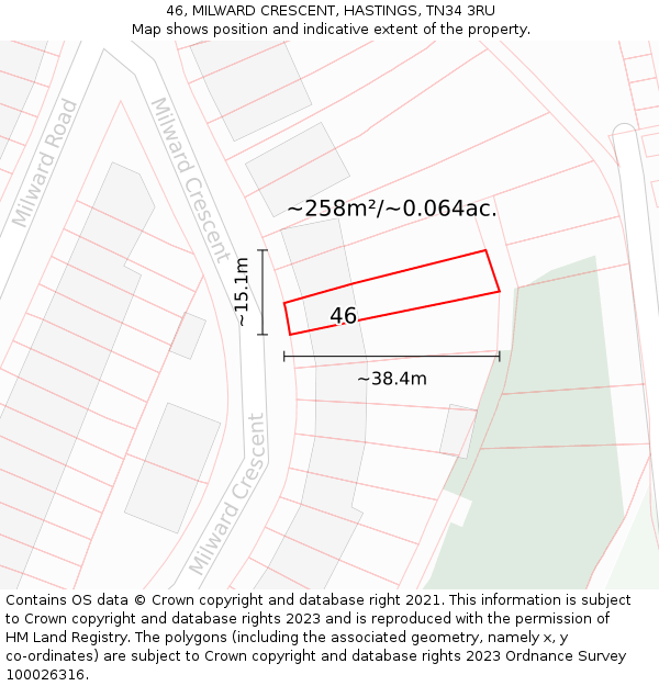 46, MILWARD CRESCENT, HASTINGS, TN34 3RU: Plot and title map