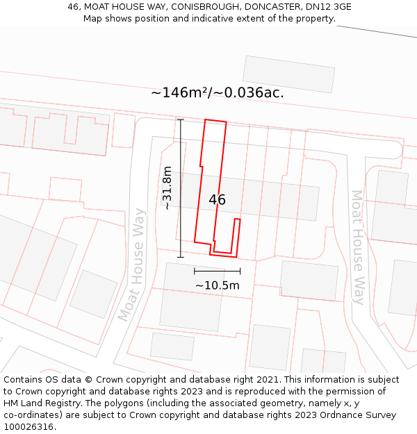 46, MOAT HOUSE WAY, CONISBROUGH, DONCASTER, DN12 3GE: Plot and title map