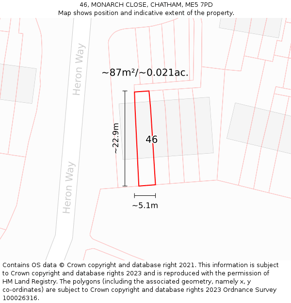 46, MONARCH CLOSE, CHATHAM, ME5 7PD: Plot and title map