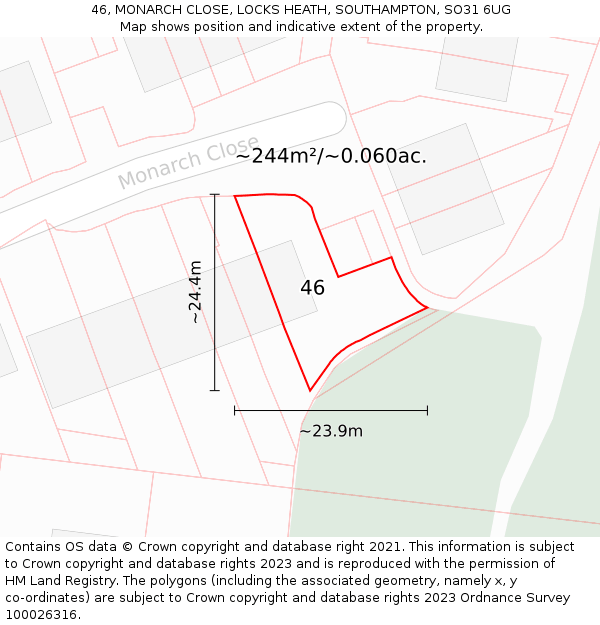 46, MONARCH CLOSE, LOCKS HEATH, SOUTHAMPTON, SO31 6UG: Plot and title map