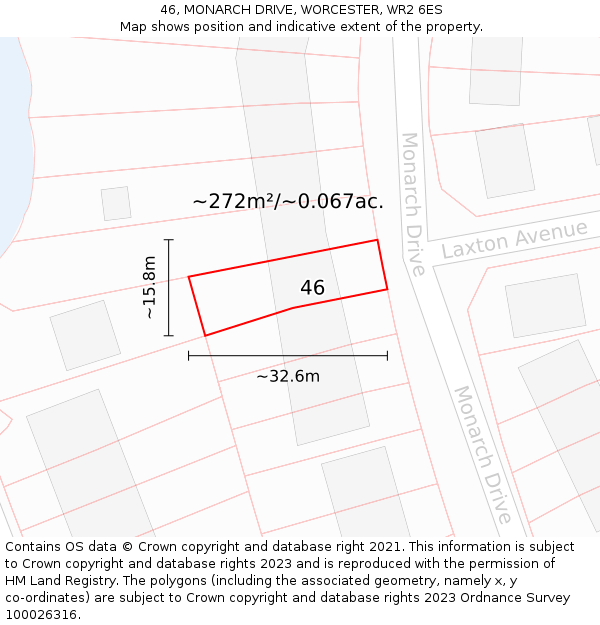 46, MONARCH DRIVE, WORCESTER, WR2 6ES: Plot and title map