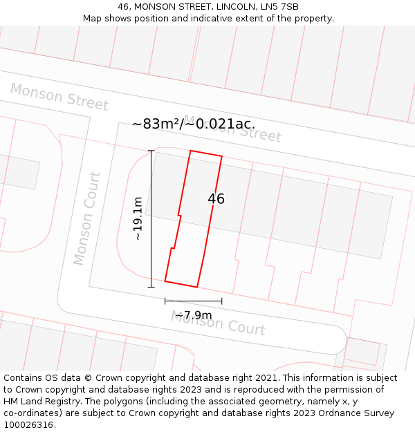 46, MONSON STREET, LINCOLN, LN5 7SB: Plot and title map