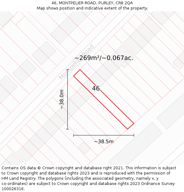 46, MONTPELIER ROAD, PURLEY, CR8 2QA: Plot and title map