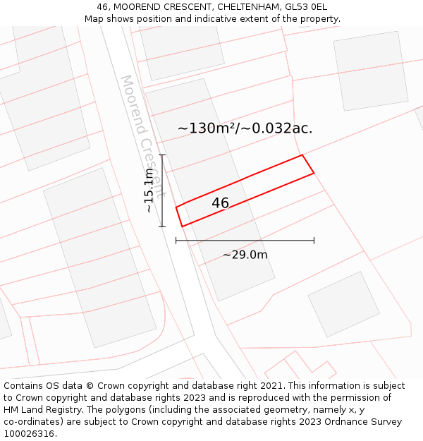 46, MOOREND CRESCENT, CHELTENHAM, GL53 0EL: Plot and title map