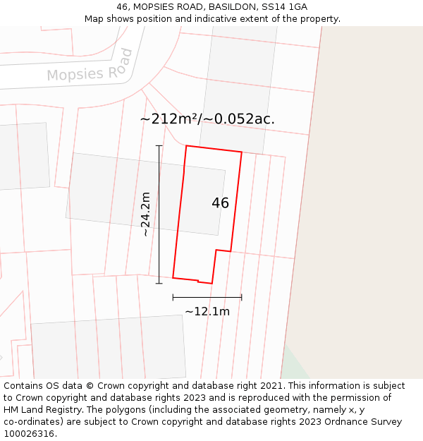46, MOPSIES ROAD, BASILDON, SS14 1GA: Plot and title map