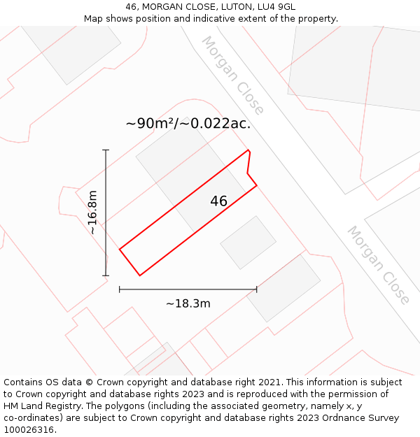 46, MORGAN CLOSE, LUTON, LU4 9GL: Plot and title map