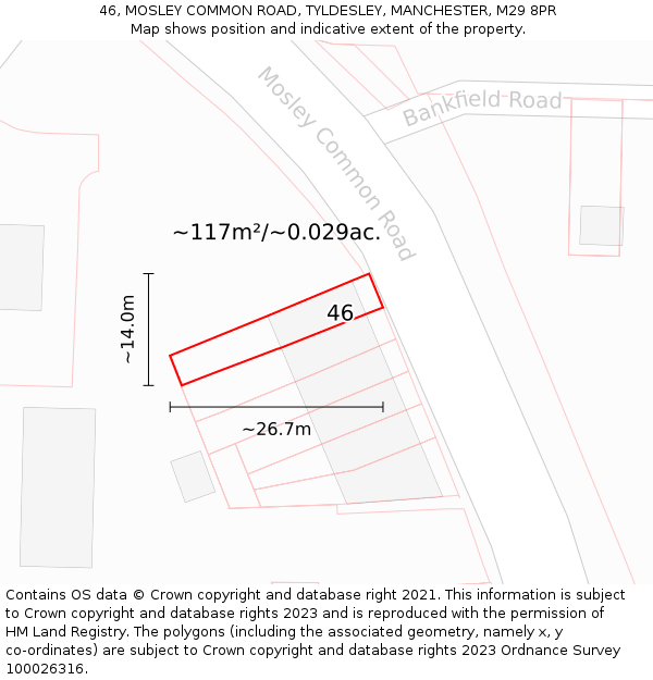 46, MOSLEY COMMON ROAD, TYLDESLEY, MANCHESTER, M29 8PR: Plot and title map