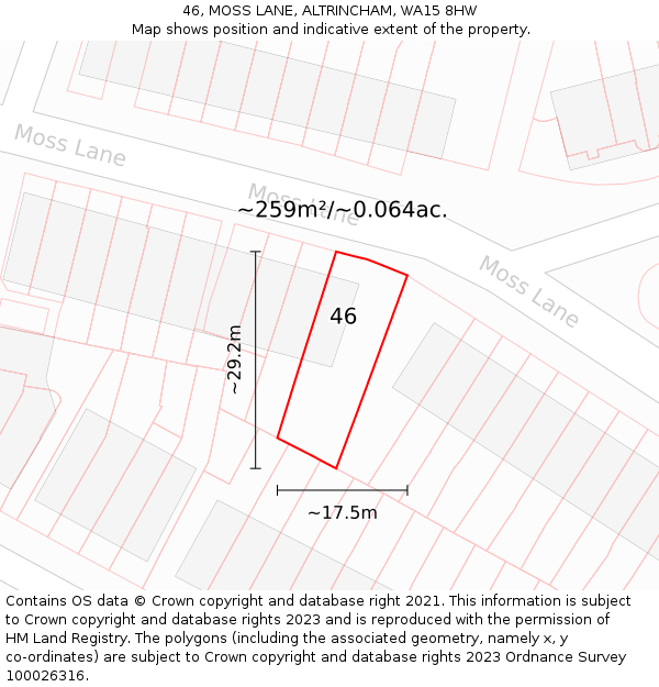 46, MOSS LANE, ALTRINCHAM, WA15 8HW: Plot and title map