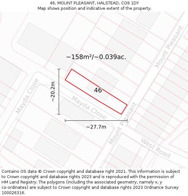 46, MOUNT PLEASANT, HALSTEAD, CO9 1DY: Plot and title map