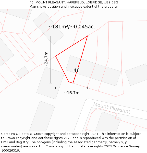 46, MOUNT PLEASANT, HAREFIELD, UXBRIDGE, UB9 6BG: Plot and title map
