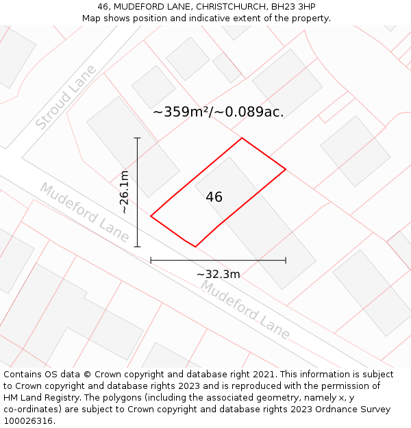 46, MUDEFORD LANE, CHRISTCHURCH, BH23 3HP: Plot and title map