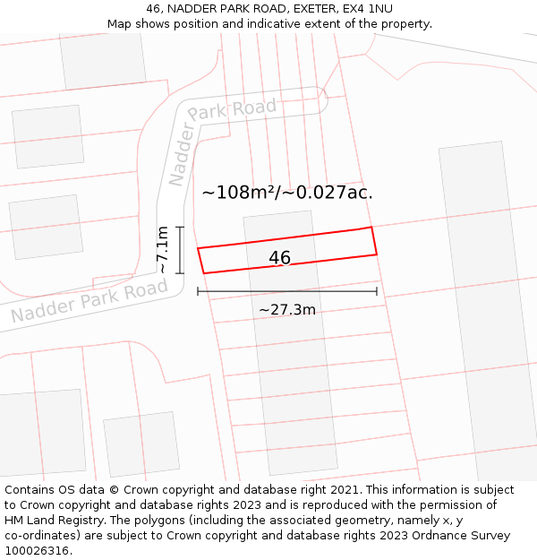 46, NADDER PARK ROAD, EXETER, EX4 1NU: Plot and title map