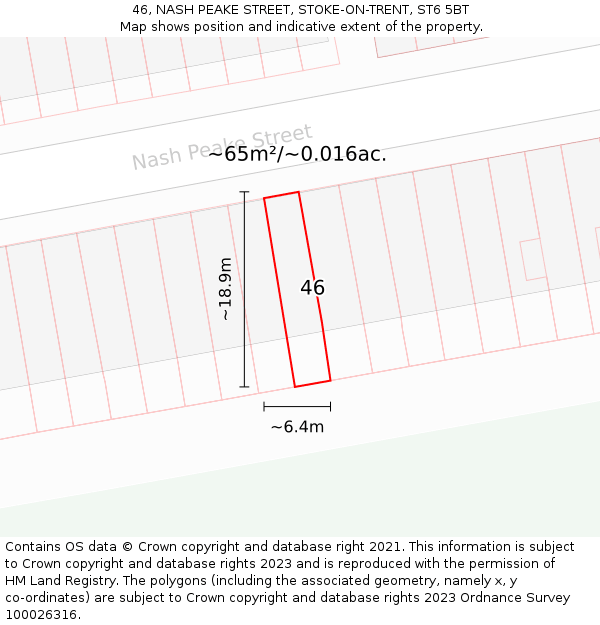46, NASH PEAKE STREET, STOKE-ON-TRENT, ST6 5BT: Plot and title map
