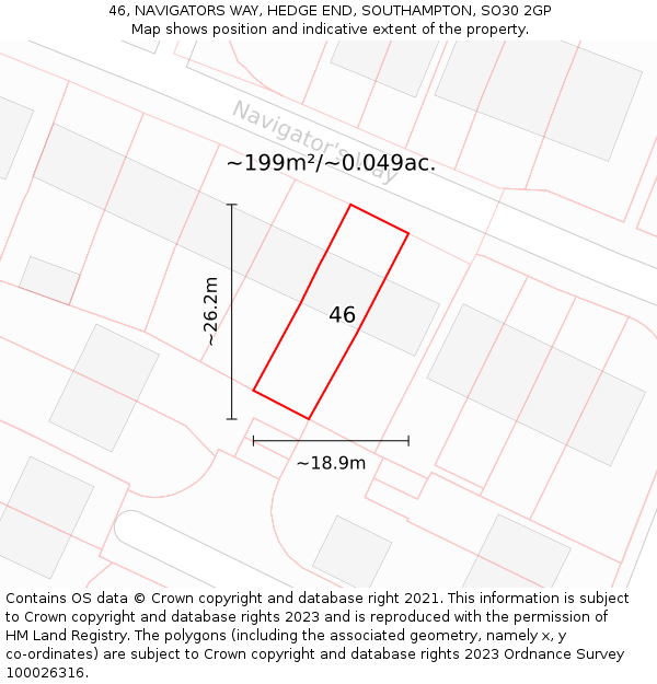 46, NAVIGATORS WAY, HEDGE END, SOUTHAMPTON, SO30 2GP: Plot and title map